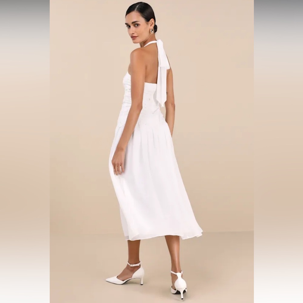 Lulu's White Midi Halter Dress - Picture 2 of 4